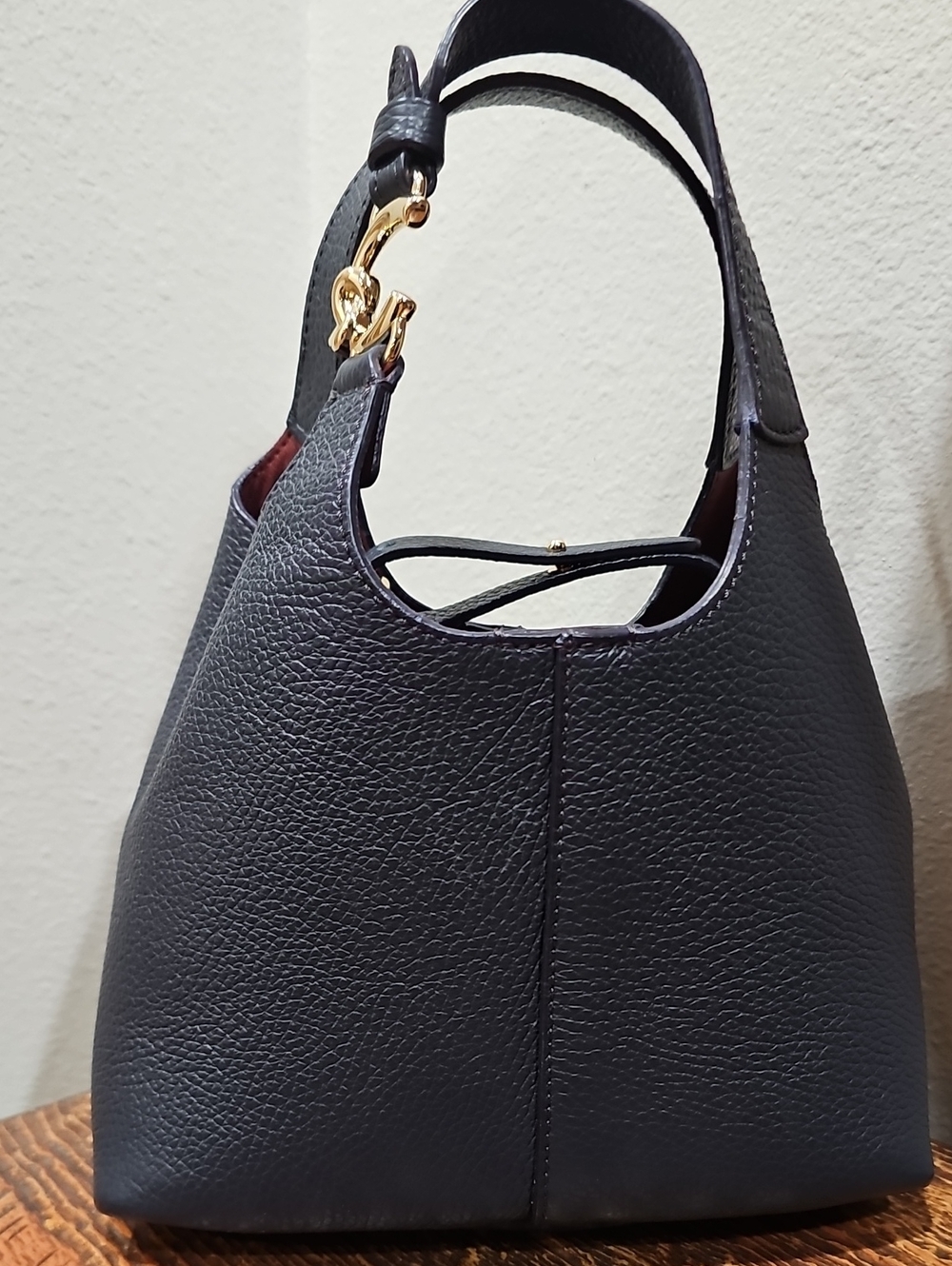 Structured Pebbled Leather Shoulder Bag in Black